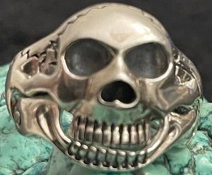 Totenkopf Knochen Ring Sterlingsilber Herren beweglicher Kiefer Geist Reiter 925 20,9 g Gr. 15 - Bild 1 von 7