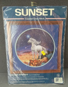NUOVO Sunset Unicorn Mystique kit punto croce contato vintage anni 90 1998 made in USA - Foto 1 di 9