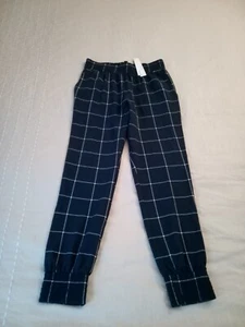 Aqua Brand XS trouser pants Navy white Check from Bloomingdales elastic cuff NWT - Picture 1 of 10