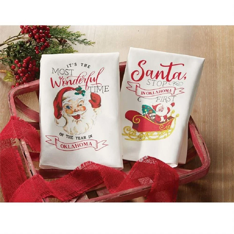 Christmas Kitchen Towel Vintage by State From Mud Pie 28" x 21" Cotton NEW Santa