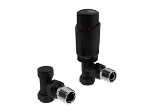 Designer TRV Thermostatic Radiator Valve Black Angled Twin Pack - Picture 1 of 4