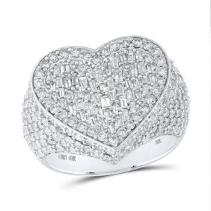 10K White Gold Genuine Baguette Diamond Women's Cluster Big Heart Ring 2.75 CT - Picture 1 of 1