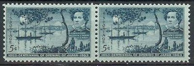 US 1953 Sc# 1021 set Commodore Perry Tokyo bay Japan ship boat pair MNH - Image 1 of 2