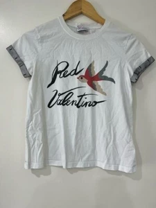 Red Valentino Graphic Print Short Sleeve Crew Neck Knit Tee White Size S - Picture 1 of 9
