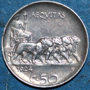 Italy 50 Centesimi 1924 Vittorio Emanuele III KM# 61.1 - Picture 1 of 2