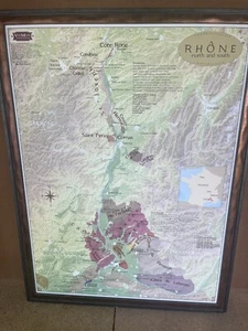 Vinmaps Map Wine Trail Rhone Region France 32" x 24" Framed Print - Picture 1 of 11