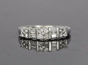 $2,800 14K White Gold Round Baguette 0.65ct  Diamond Ring Wedding Band 8.75