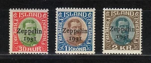 Iceland 1931 MNH Mi 147-149 Sc C9-C11 Christian X / Overprinted Zeppelin 1931 ** - Picture 1 of 2