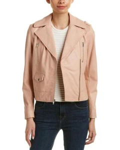 Chaqueta asimétrica para mujer Cole Haan Moto de cuero de cordero rubor pequeña S NUEVA $675 - Imagen 1 de 9