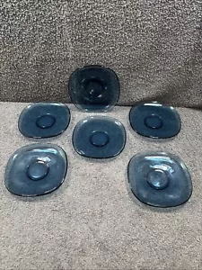 6 x Vintage / Retro 70's Style French Vereco Saucer's - Midnight Blue Glass - Foto 1 di 6