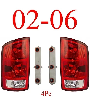 Fits 02 06 Dodge Tail Light Set, Assembly W/ Connector Plate & Bulbs, Both Sides - Image 1 of 4