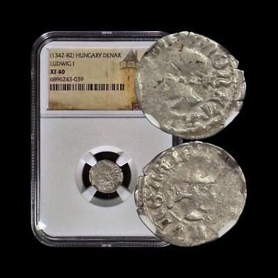 HUNGARY. 1373, Denar, Silver - NGC XF40 - Louis I, Denarius Saracenus Saracen 39 - Image 1 of 4