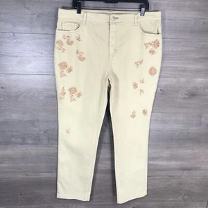 BOSTON PROPER Women's Size 18 Floral Embroidered Jeans Beige 30" Inseam - Picture 1 of 11