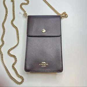 Coach Deep Purple Mini Crossbody Bag w/ Gold Chain Strap, Card Holder, NWT! - Picture 1 of 6