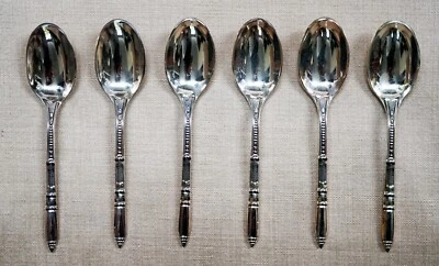 Conjunto nunca usado de 6 colheres Demitasse folheadas a prata ERCUIS na caixa original - Imagem 1 de 4