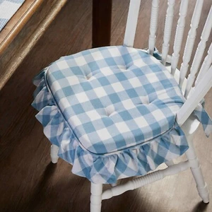New French Country Farmhouse BLUE CHECK CHAIR PAD Seat Cushion - Picture 1 of 2