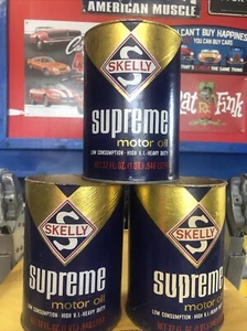 Vintage Skelly Supreme (3) 1 Quart leere Motoröl Dosen blau, Gold Iridium, rot - Bild 1 von 4