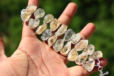 粗黄水晶宝石手工 925 纯银珠宝手链 尺寸 7-8 — 第 1/4 张图片