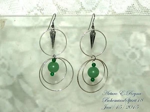 Artisan Arturo E.Reyna TOLLE SILBERFARBENE RINGE NATÜRLICHE JADE CREOLEN - Bild 1 von 3