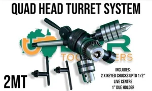 Tail stock Turret 4 head 2MT includes live center 1" die holder 2 Keyed Chucks - Picture 1 of 4