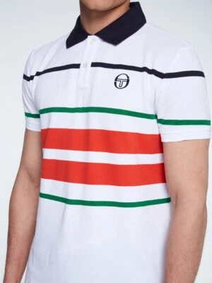 XL Sergio Tacchini Hombres Nube Archivio Rayas Tenis Polo Blanco Nuevo con Etiquetas Foto 1 de 4