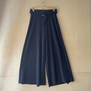 NWT Bershka Black Wide Leg Cropped Pants Women's S Small High Waist Stretch - Picture 1 of 7