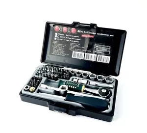 FORCE 2421 42pc 1/4" Dr. Socket & Accessories Set: Ratchet, Socket, Extension - Picture 1 of 11