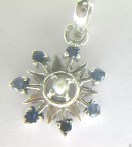 COLGANTE DE SOL DE PLATA 925 CON PERLA REAL NATURAL Y ZAFIRO AZUL CON CADENA ... - Imagen 1 de 5