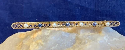 Broche De Colección Oro Amarillo 14K Semilla Perla 2.75g Joyería Fina Piedras Color Zafiro Foto 1 de 4