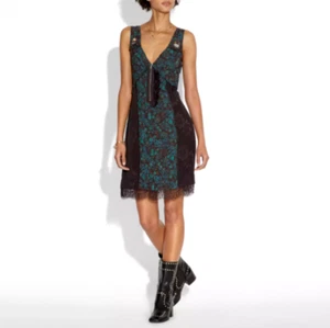 COACH ViperRoom Retro Floral Slip Dress NWT $595 Sz 2 Blue Black Lace Rhinestone - Picture 1 of 18