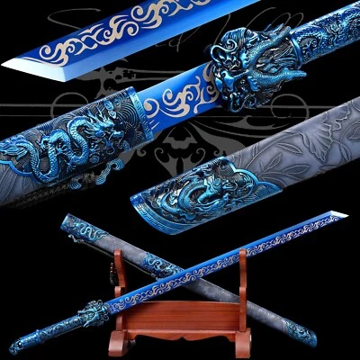 Katana hecha a mano/acero manganeso/espada afilada/coleccionable/azul/listo para la batalla Foto 1 de 4