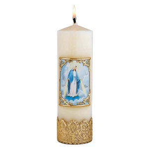 Hand Decorated Devotional Candle Our Lady of Grace Candles 4-3/4 In, Pack of 2 - Picture 1 of 1