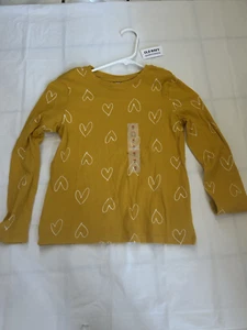 Old Navy Girl's Gold/Yellow Multi Heart Long Sleeve Cotton T Shirt Sz M-8 NWWT - Picture 1 of 5