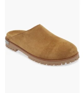 Off White Logo Plate Mules & Clogs Suede Leather Brown Size 10us Brand New - Picture 1 of 12