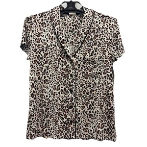 NWT SIZE XL Soma Cool Nights Short-Sleeve Notch Collar Top Jaguar Mini Nutmeg - Picture 1 of 3