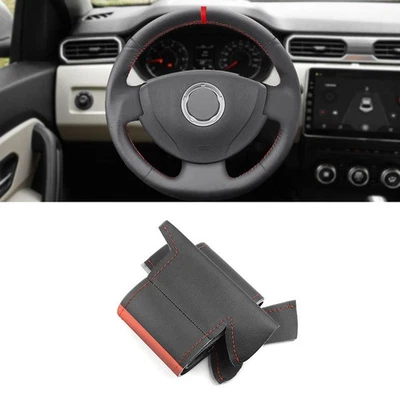 DIY Black+RED Line Leather Steering Wheel Cover For Nissan Almera 3 (G15) 12-18 - image 1 of 4