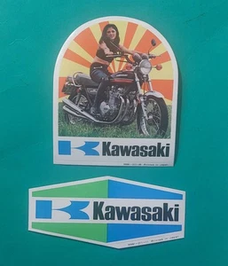Original 1970s Kawasaki Stickers Printed In JAPAN 2 STICKERS PER SET - Picture 1 of 6