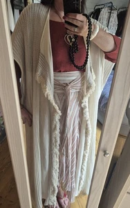 Free People 💞 Boho Strick Mantel Hippie Festival Fransen beige creme Sommer - Bild 1 von 8