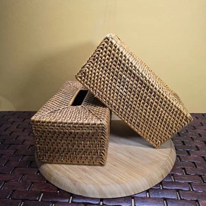 2er Set Tissue Box Abdeckungen Rechteck Rattan Tissue Box Halter, Korb Deko - Bild 1 von 8