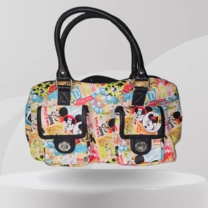 Vtg DISNEY Parks Original Colorful Colloge Purse W/Black Handles, Inside Zipper - Picture 1 of 6