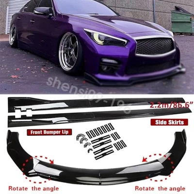 For Infiniti M35 M35h M37 Gloss Front Bumper Lip Splitter Body Kit +Side Skirts Foto 1 de 4