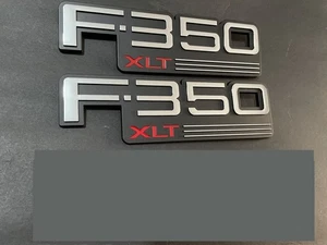New 92 93 94 95 96 XLT Fender Black Chrome Red Emblem Badge Side F 350 2PCS - Picture 1 of 2