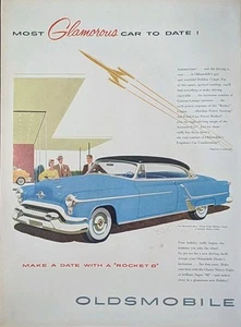 Pubblicità stampa coupé natalizio Oldsmobile Novantotto 1953 vintage Auto blu - Foto 1 di 1