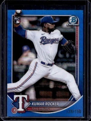 2025 Bowman Chrome Kumar Rocker RC Blue Wave Refractor Rookie #128/150 Rangers - Image 1 of 2