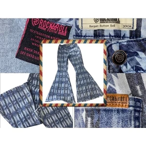 Rock Roll Denim Bargain Button Bell Bottom Jeans Women 30x34 Aztec Festival Boho - Picture 1 of 17