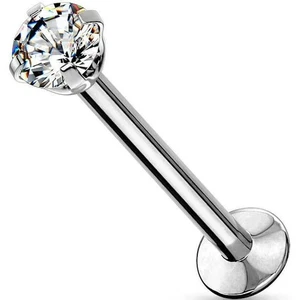 Labret Piercing 1,2 MM Argento Zirconi Sabbiato 3mm 4mm Orecchio Tragus Helix - Foto 1 di 2