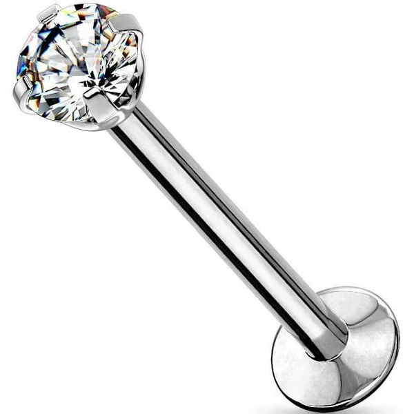 Labret Piercing 1,2 MM Argento Zirconi Sabbiato 3mm 4mm Orecchio Tragus Helix - Immagine 1 di 2