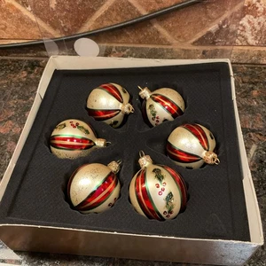 Oberfrankische Glas Rund Glas Weihnachtsschmuck Deutsch 6 Rot Grün Stechpalme - Bild 1 von 6