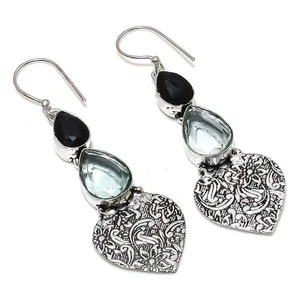 Topazio bianco, spinello gemma fatto a mano in argento sterling 925 orecchino... - Foto 1 di 5