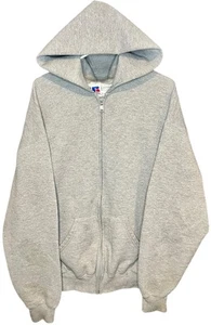 Vintage 90s Russell Athletic Gray Full-Zip Jacket Hoodie Blank Essential Large - Picture 1 of 9